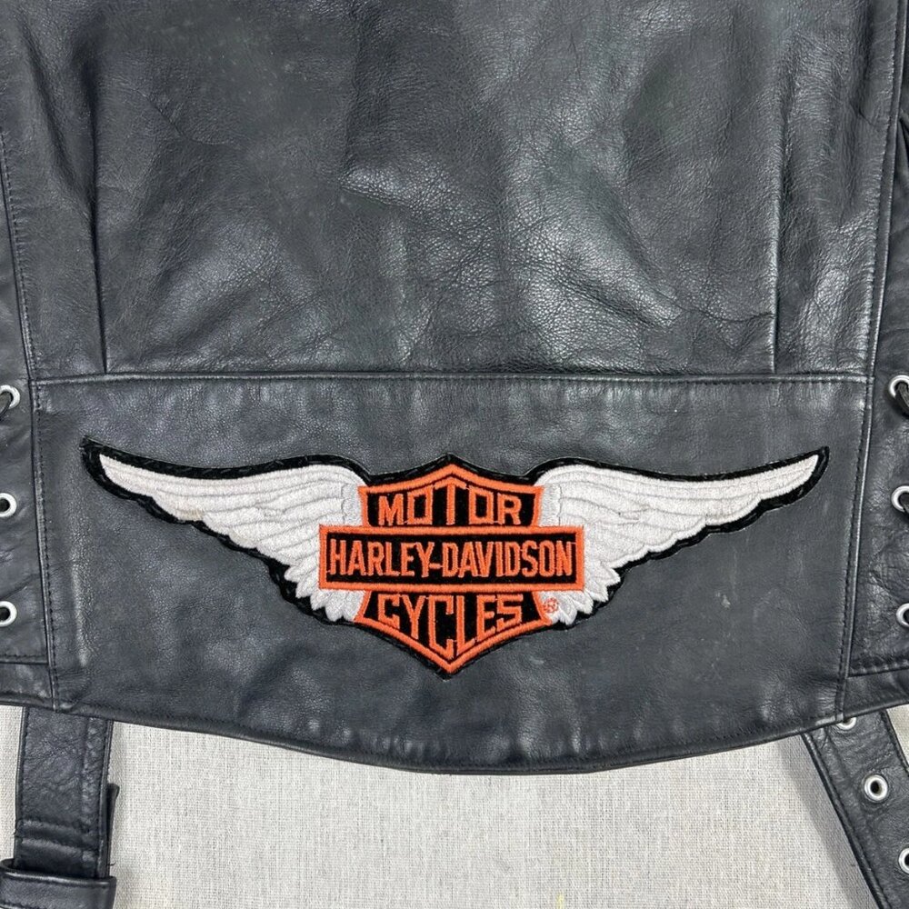 VTG Harley Davidson Mens Black Leather Biker Jacket Mon Valley Chapter HOG 46 - Picture 4 of 15